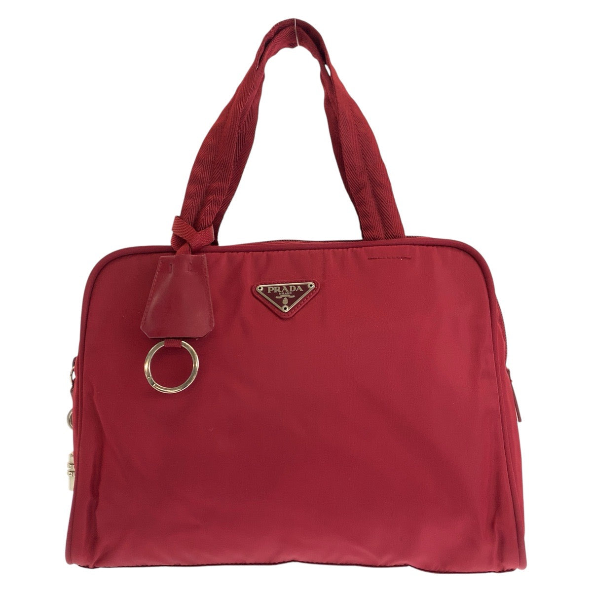 PRADA Tote Bag Nylon Wine Red Bordeaux SilverMetal Tote Bag handbag Test Triangle With logo Women Used Authentic