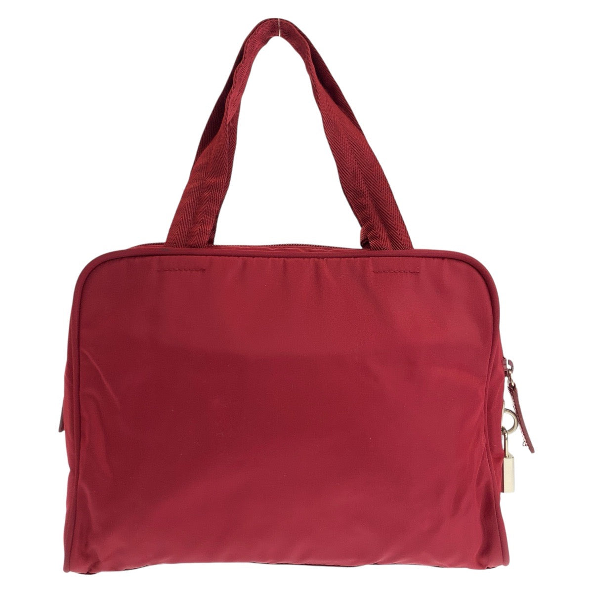PRADA Tote Bag Nylon Wine Red Bordeaux SilverMetal Tote Bag handbag Test Triangle With logo Women Used Authentic
