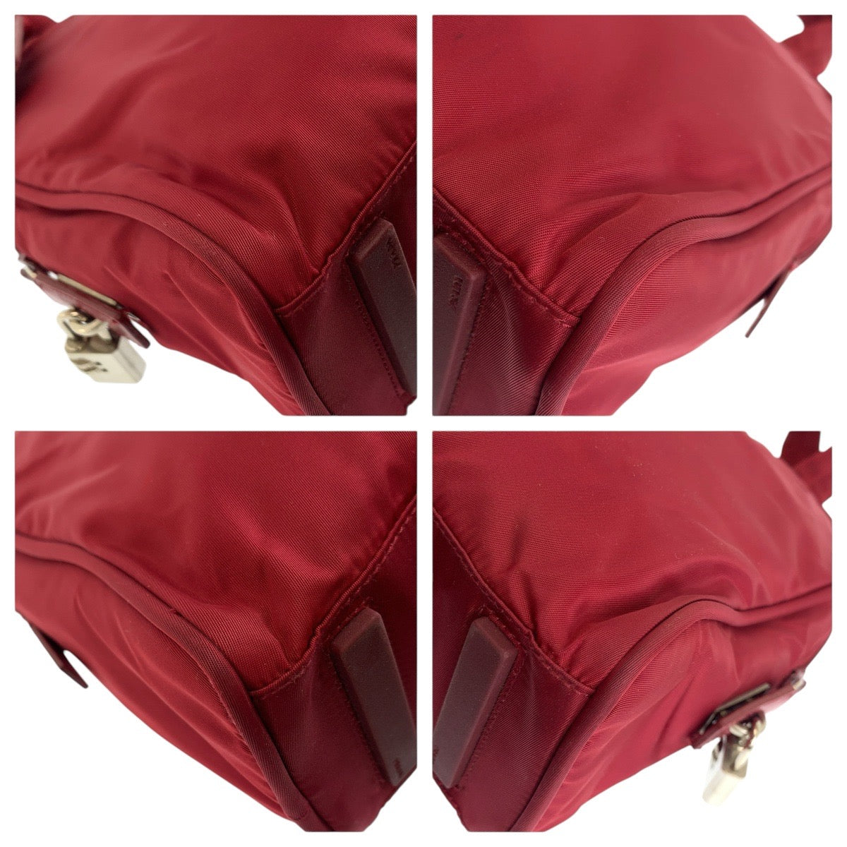 PRADA Tote Bag Nylon Wine Red Bordeaux SilverMetal Tote Bag handbag Test Triangle With logo Women Used Authentic
