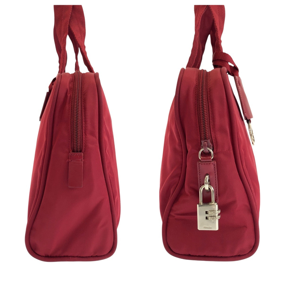 PRADA Tote Bag Nylon Wine Red Bordeaux SilverMetal Tote Bag handbag Test Triangle With logo Women Used Authentic
