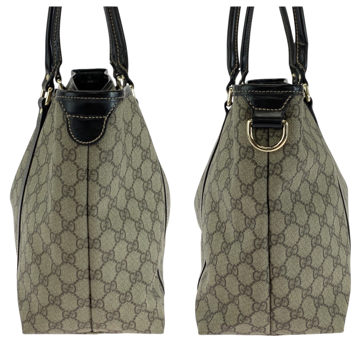 GUCCI Tote Bag 197953 GG Supreme Canvas Beige Brown Gold Metal Tote Bag Shoulder Bag Women Used Authentic
