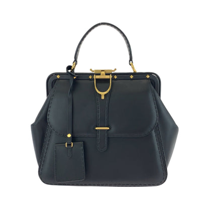 GUCCI Handbag 303888 leather Black GoldMetal Handbag with mirror Limited edition Stirrup Women Used Authentic