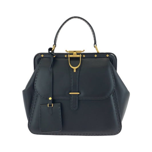 GUCCI Handbag 303888 leather Black GoldMetal Handbag with mirror Limited edition Stirrup Women Used Authentic