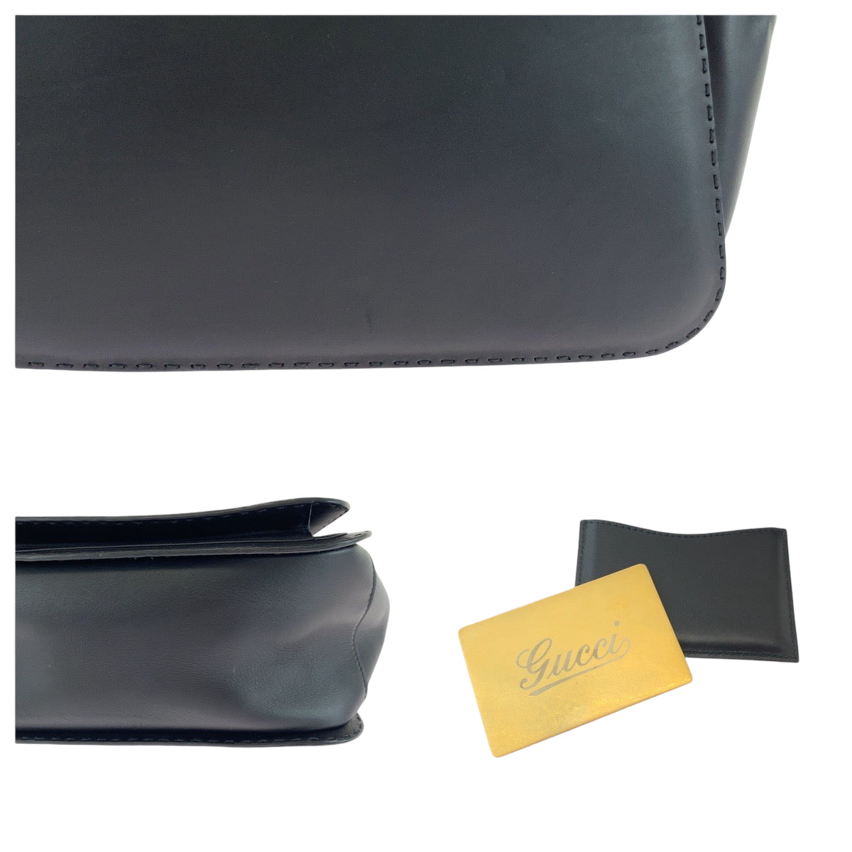 GUCCI Handbag 303888 leather Black GoldMetal Handbag with mirror Limited edition Stirrup Women Used Authentic
