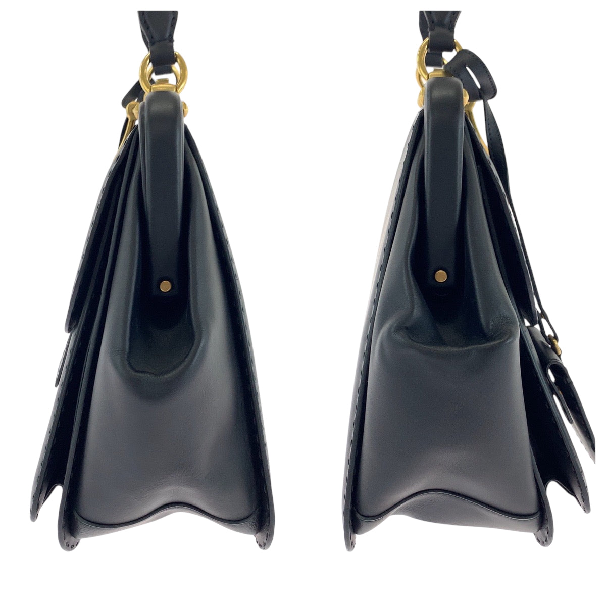 GUCCI Handbag 303888 leather Black GoldMetal Handbag with mirror Limited edition Stirrup Women Used Authentic