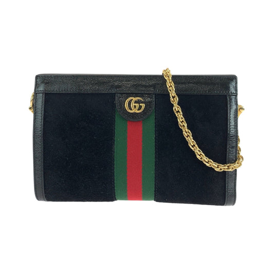 GUCCI Shoulder Bag 503877 Suede Black GoldMetal ChainShoulder Bag Pochette Sherry line Women Used Authentic