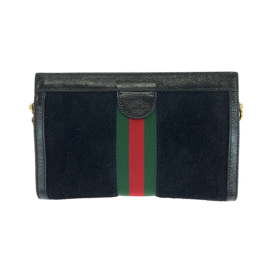 GUCCI Shoulder Bag 503877 Suede Black GoldMetal ChainShoulder Bag Pochette Sherry line Women Used Authentic
