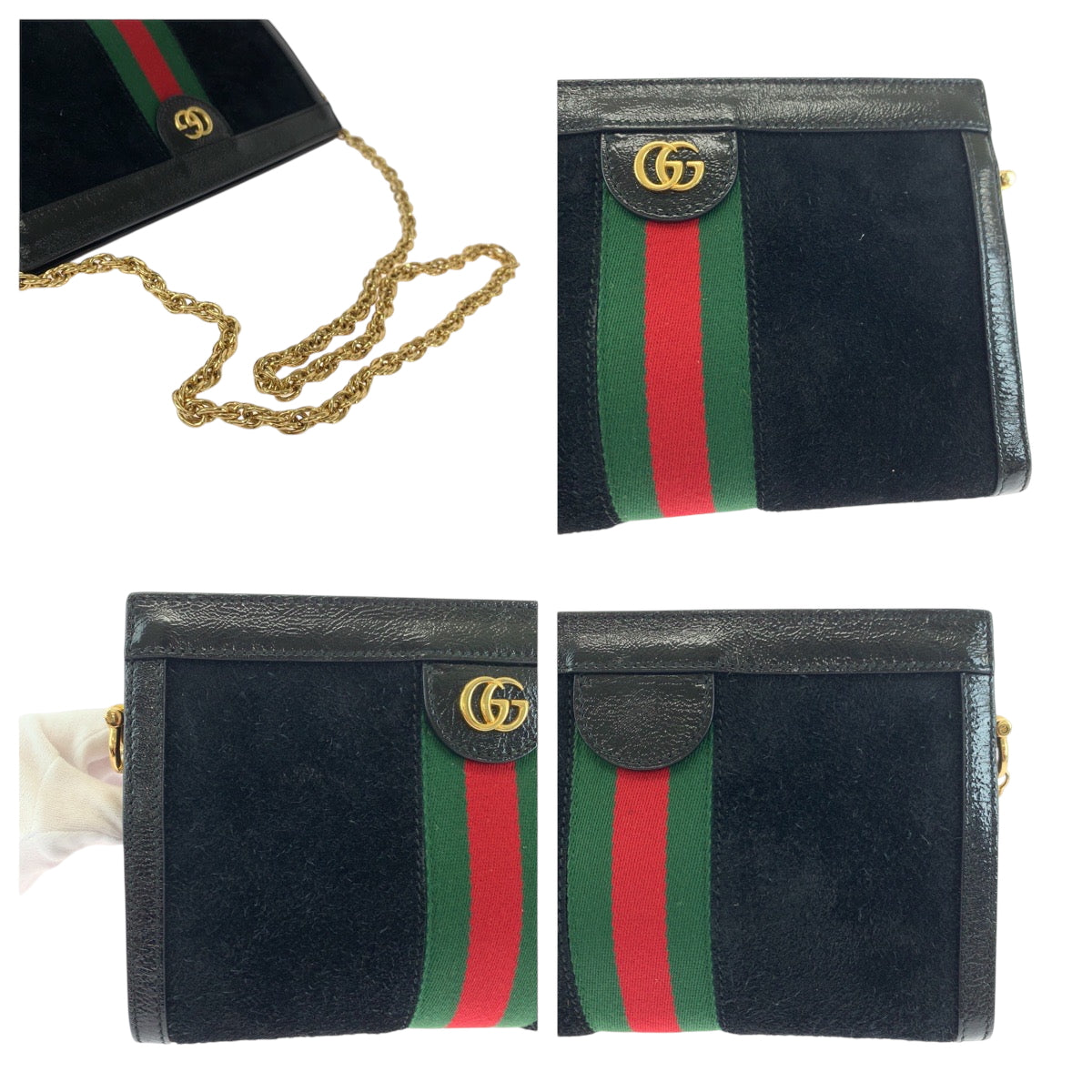 GUCCI Shoulder Bag 503877 Suede Black GoldMetal ChainShoulder Bag Pochette Sherry line Women Used Authentic