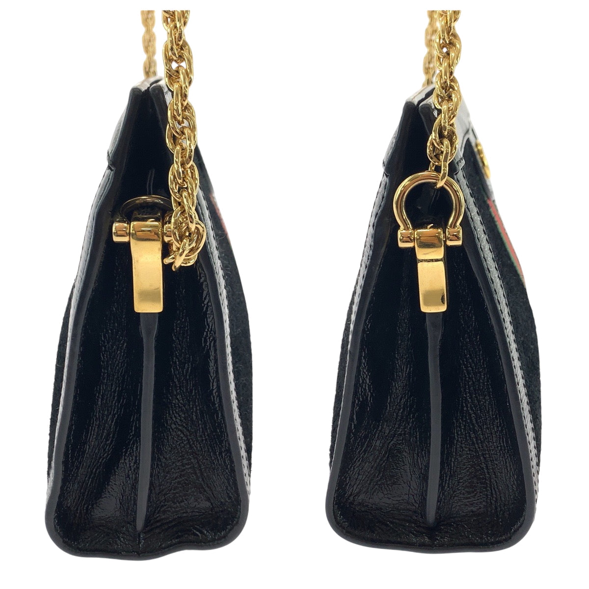 GUCCI Shoulder Bag 503877 Suede Black GoldMetal ChainShoulder Bag Pochette Sherry line Women Used Authentic