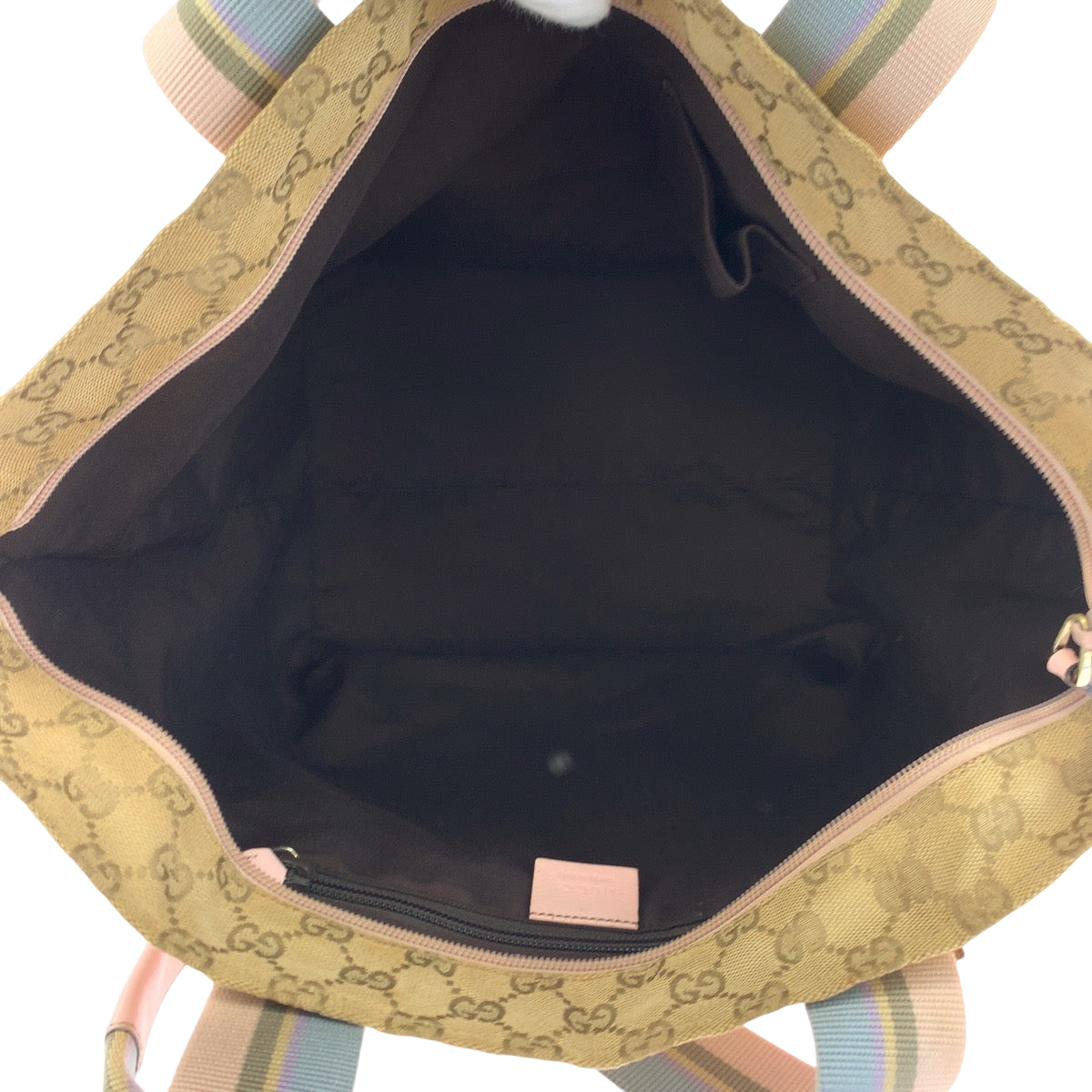 GUCCI Tote Bag 131230 GG canvas Beige Pink Blue Gold Metal Tote Bag Shoulder Bag Women Used Authentic