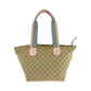 GUCCI Tote Bag 131230 GG canvas Beige Pink Blue Gold Metal Tote Bag Shoulder Bag Women Used Authentic