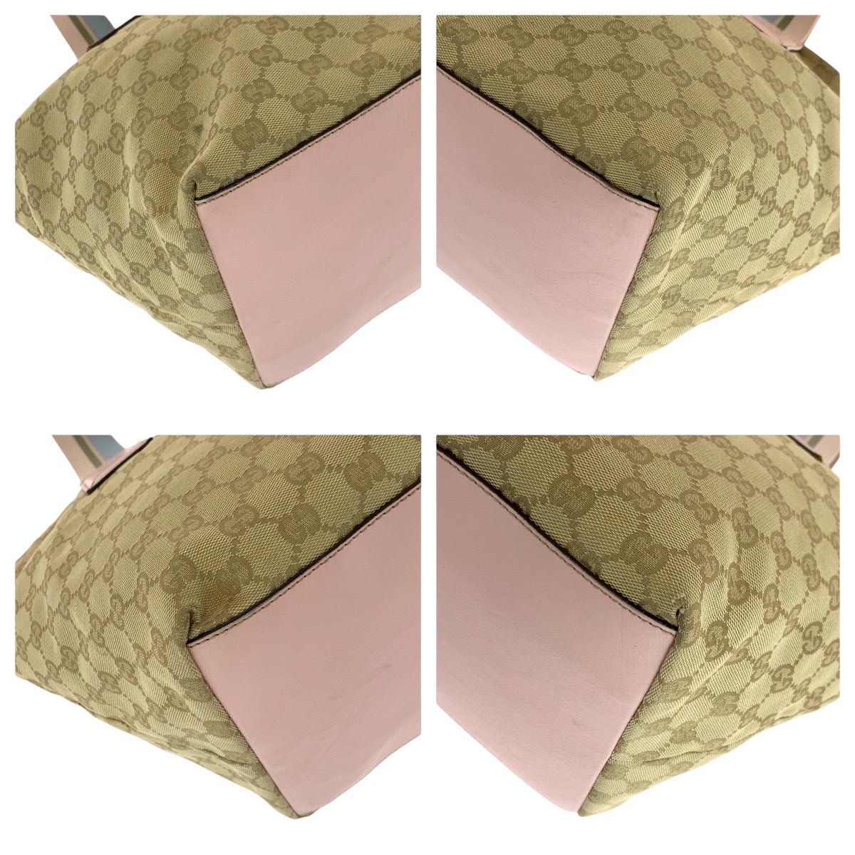 GUCCI Tote Bag 131230 GG canvas Beige Pink Blue Gold Metal Tote Bag Shoulder Bag Women Used Authentic