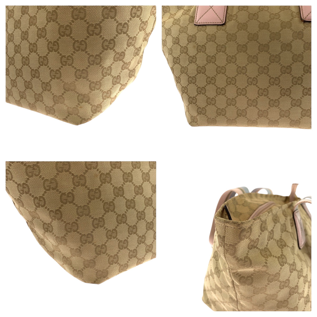 GUCCI Tote Bag 131230 GG canvas Beige Pink Blue Gold Metal Tote Bag Shoulder Bag Women Used Authentic