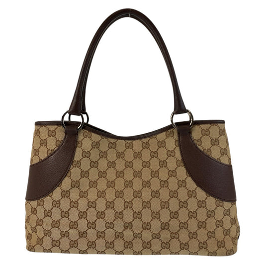 GUCCI Tote Bag 113015 GG canvas, leather Beige brown Tote Bag Shoulder Bag Women Used Authentic