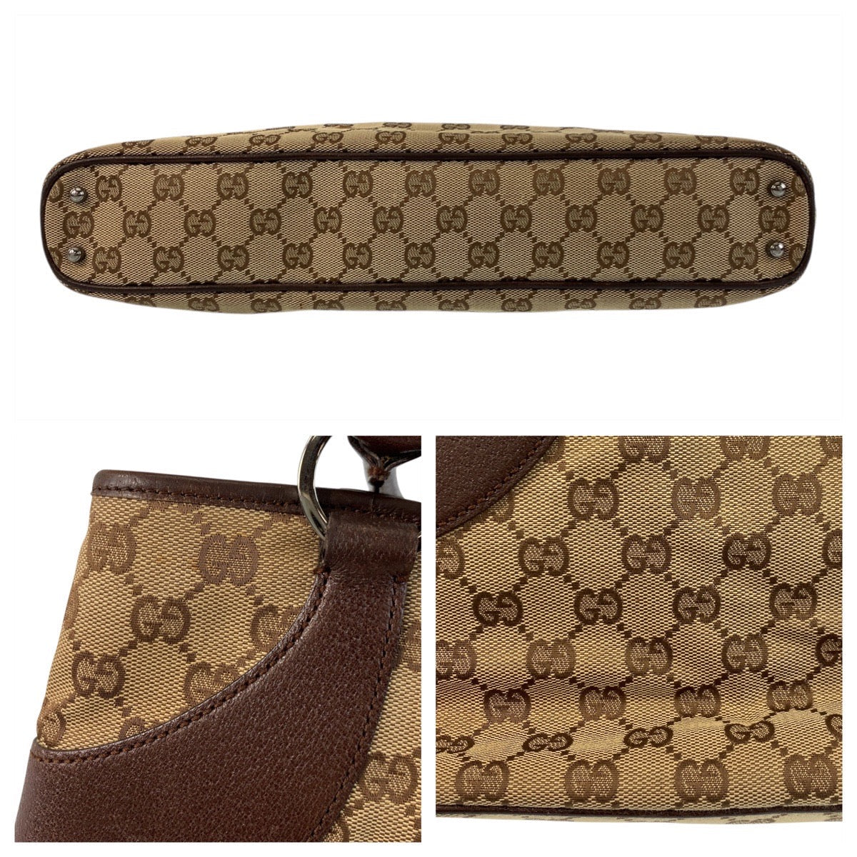 GUCCI Tote Bag 113015 GG canvas, leather Beige brown Tote Bag Shoulder Bag Women Used Authentic