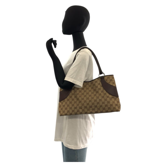GUCCI Tote Bag 113015 GG canvas, leather Beige brown Tote Bag Shoulder Bag Women Used Authentic