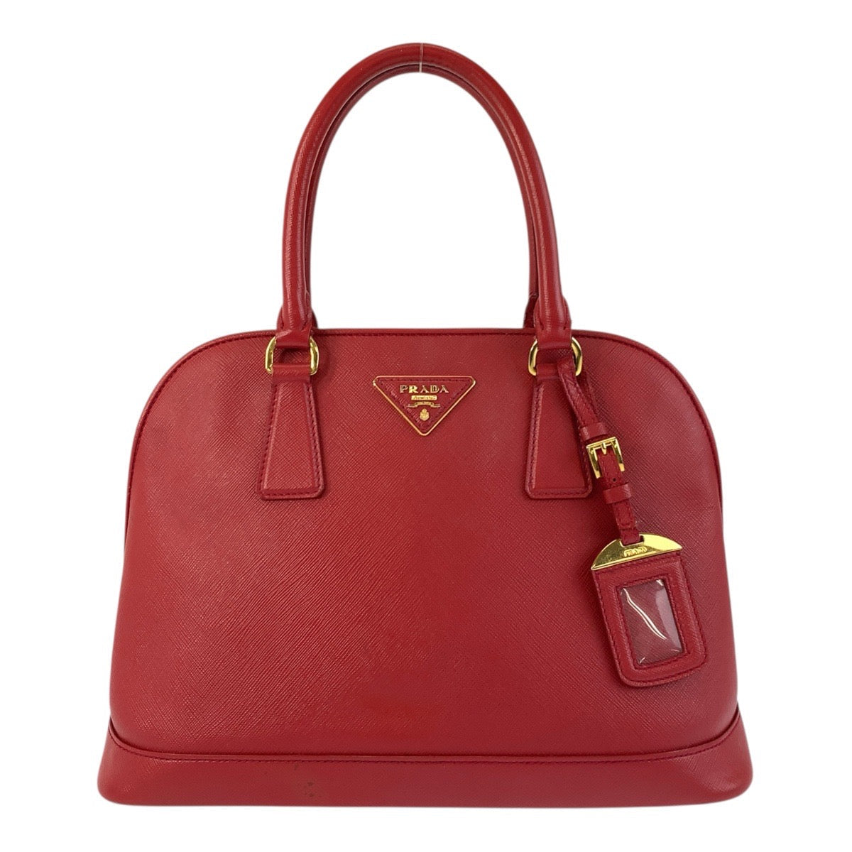 PRADA Handbag leather Red Gold Metal Safiano Promenade Women Used Authentic