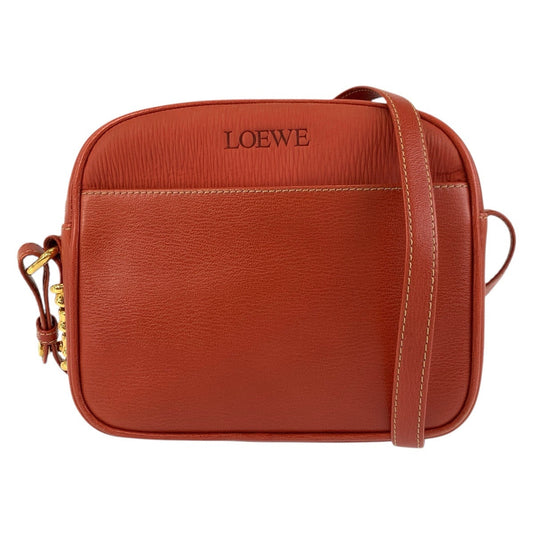 LOEWE Shoulder Bag leather Orange GoldMetal Shoulder Bag pochette Velazquez Women Used Authentic