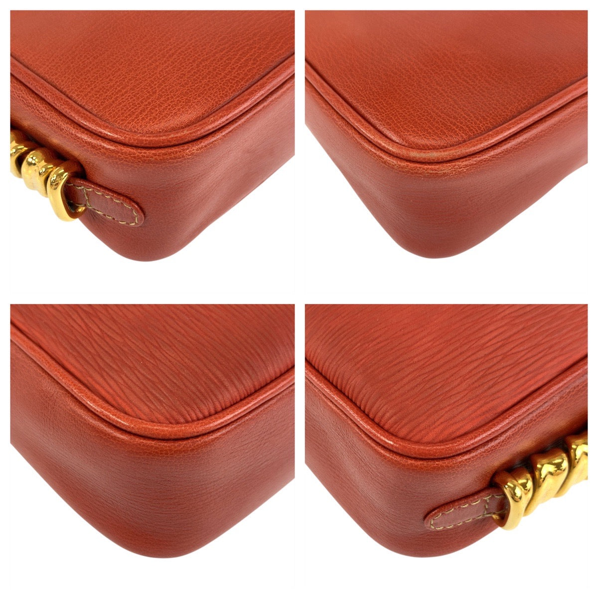 LOEWE Shoulder Bag leather Orange GoldMetal Shoulder Bag pochette Velazquez Women Used Authentic
