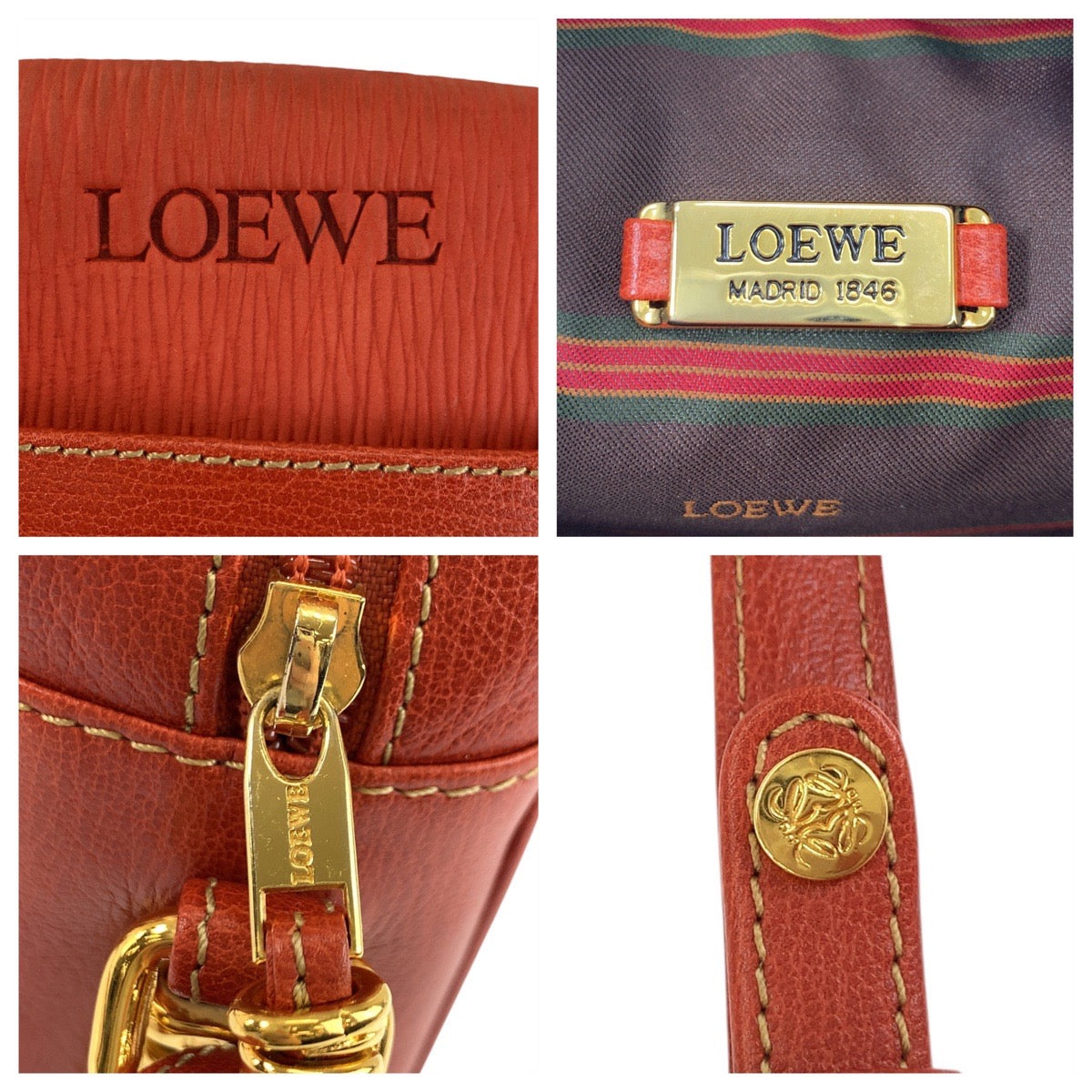 LOEWE Shoulder Bag leather Orange GoldMetal Shoulder Bag pochette Velazquez Women Used Authentic