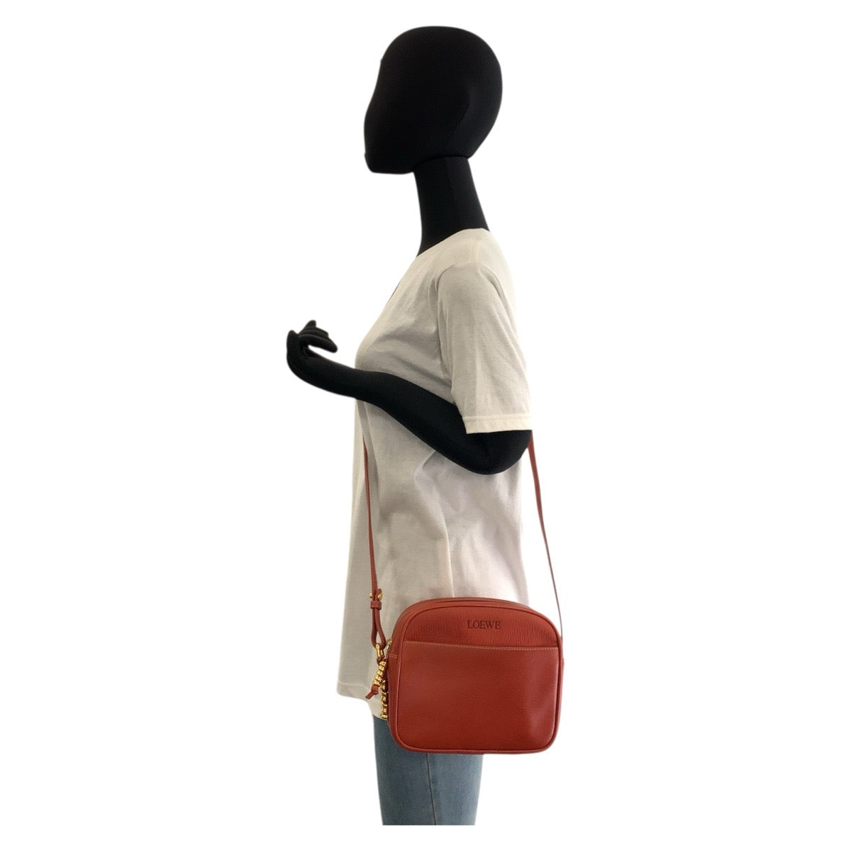 LOEWE Shoulder Bag leather Orange GoldMetal Shoulder Bag pochette Velazquez Women Used Authentic