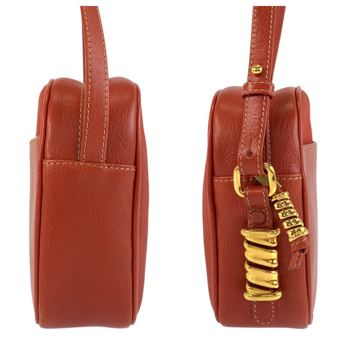 LOEWE Shoulder Bag leather Orange GoldMetal Shoulder Bag pochette Velazquez Women Used Authentic
