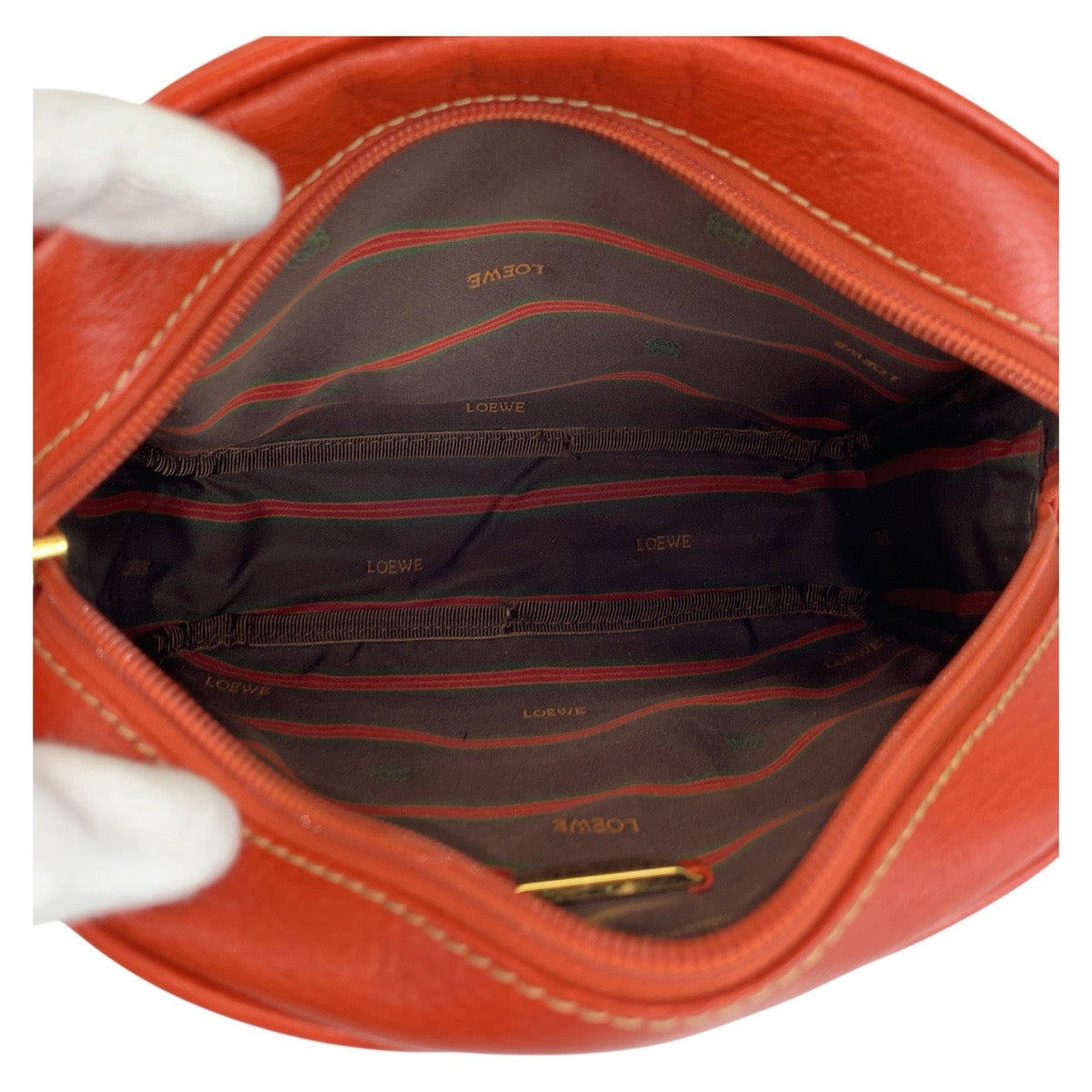 LOEWE Shoulder Bag leather Orange GoldMetal Shoulder Bag pochette Velazquez Women Used Authentic