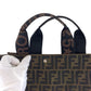 FENDI Tote Bag Canvas, Leather Brown Silver Metal Tote Bag handbag Zucca folding Women Used Authentic