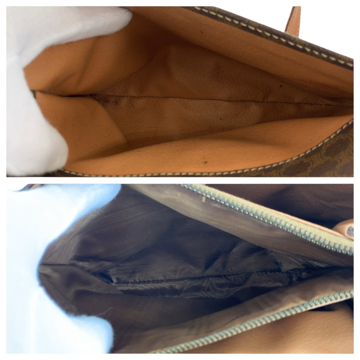CELINE Shoulder Bag PVC, Leather Brown Gold Metal Shoulder Bag pochette Macadam Circle Logo Women Used Authentic