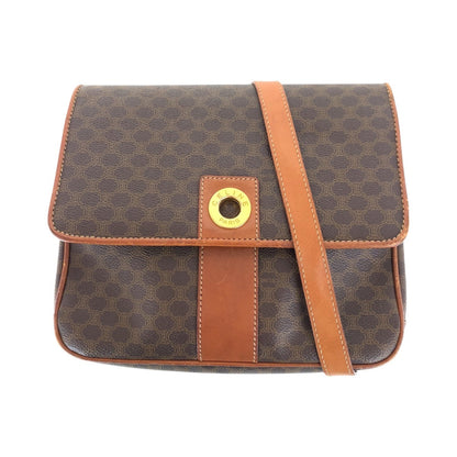 CELINE Shoulder Bag PVC, Leather Brown Gold Metal Shoulder Bag pochette Macadam Circle Logo Women Used Authentic