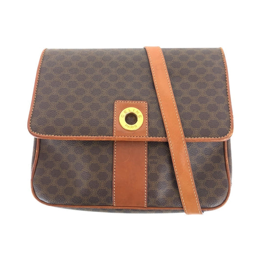 CELINE Shoulder Bag PVC, Leather Brown Gold Metal Shoulder Bag pochette Macadam Circle Logo Women Used Authentic