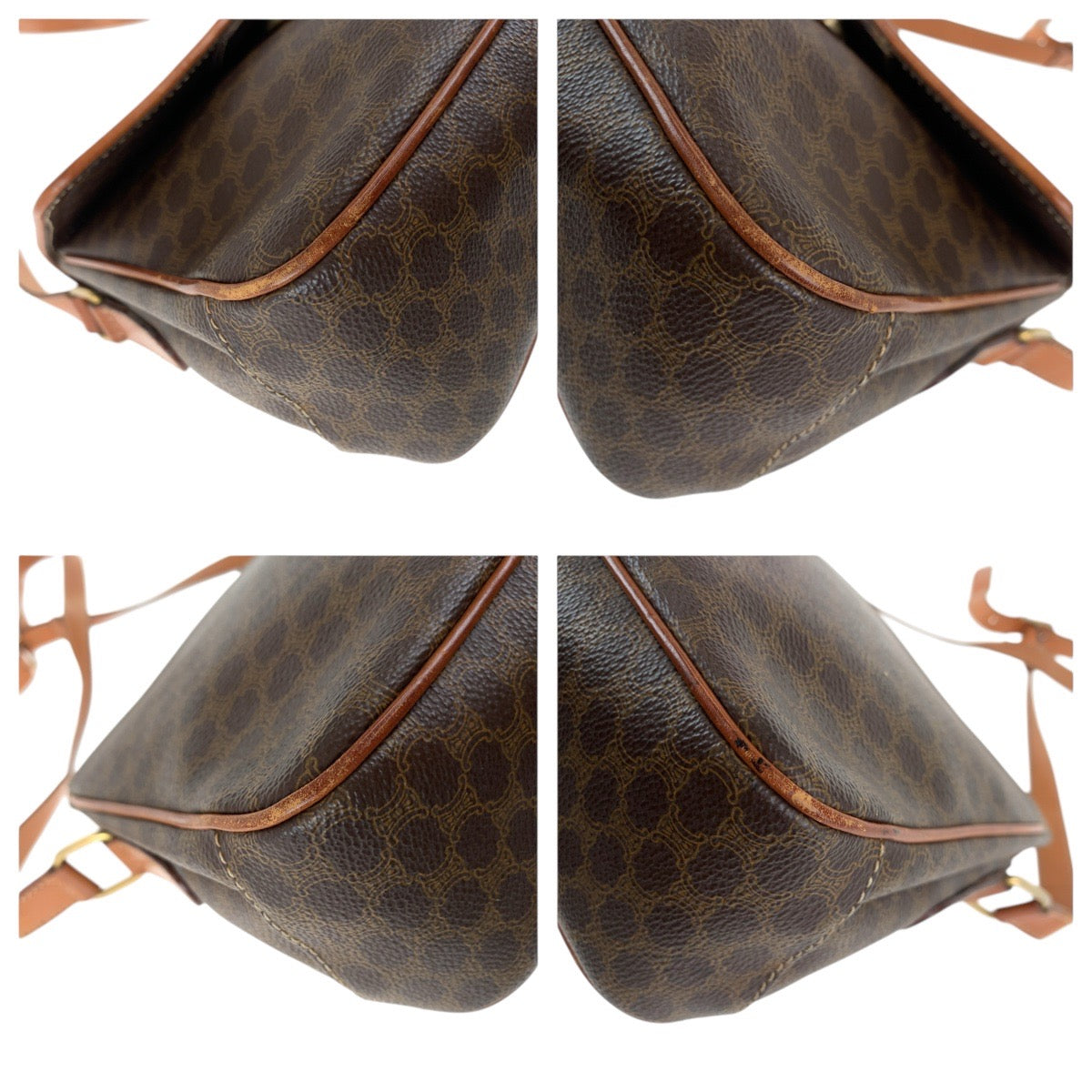 CELINE Shoulder Bag PVC, Leather Brown Gold Metal Shoulder Bag pochette Macadam Circle Logo Women Used Authentic