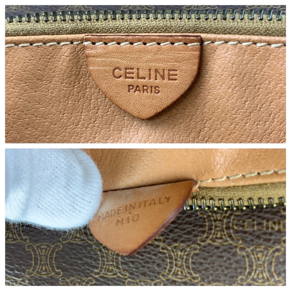 CELINE Shoulder Bag PVC, Leather Brown Gold Metal Shoulder Bag pochette Macadam Circle Logo Women Used Authentic