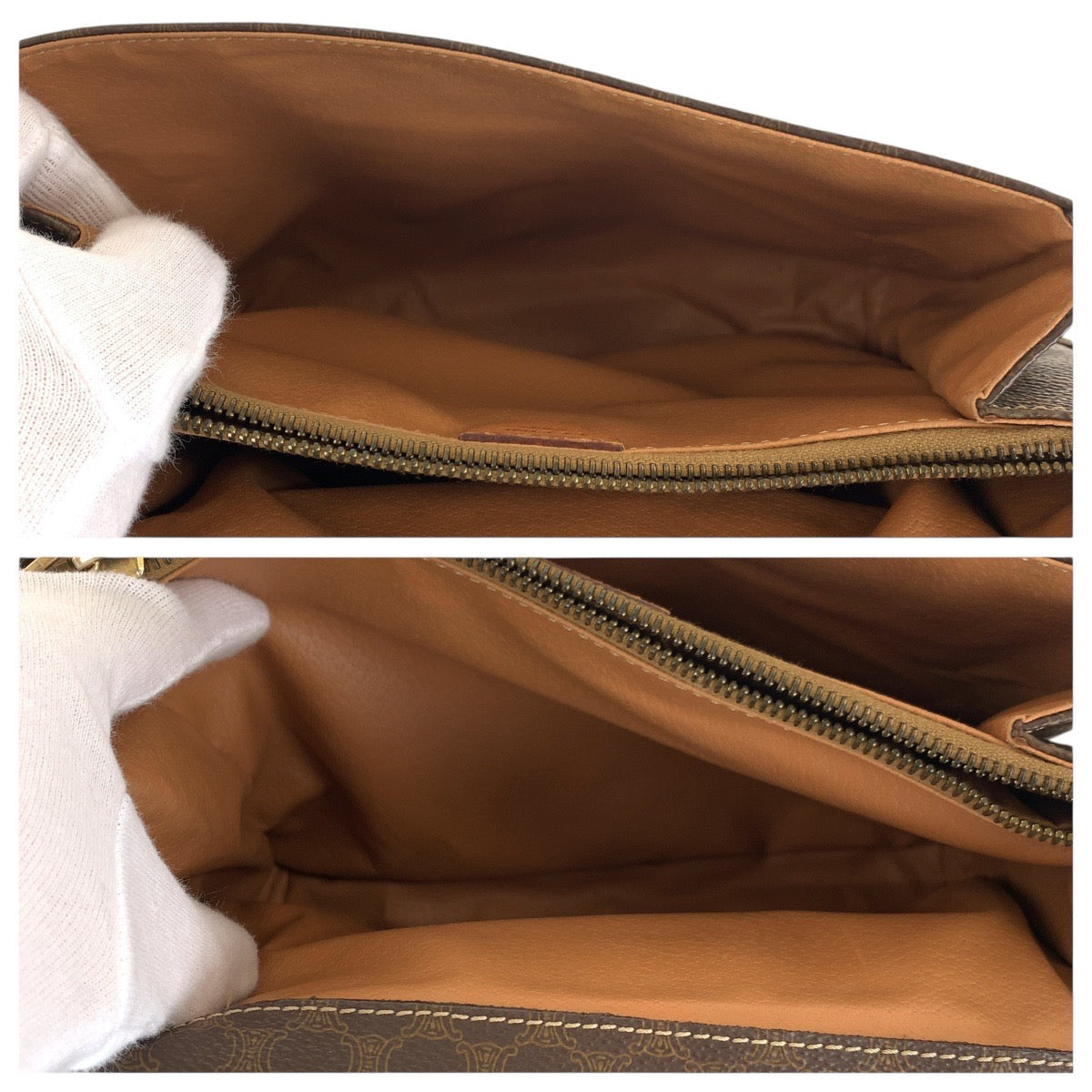 CELINE Shoulder Bag PVC, Leather Brown Gold Metal Shoulder Bag pochette Macadam Circle Logo Women Used Authentic