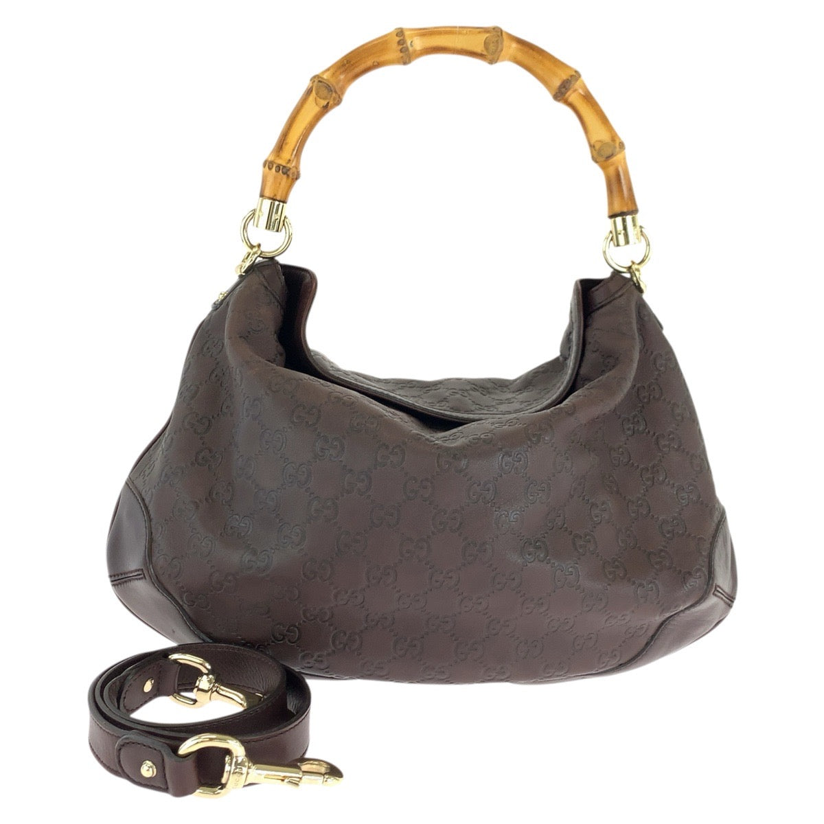 GUCCI Shoulder Bag 169961 leather Brown Gold Metal Shoulder Bag 2way Guccishima Bamboo Women Used Authentic