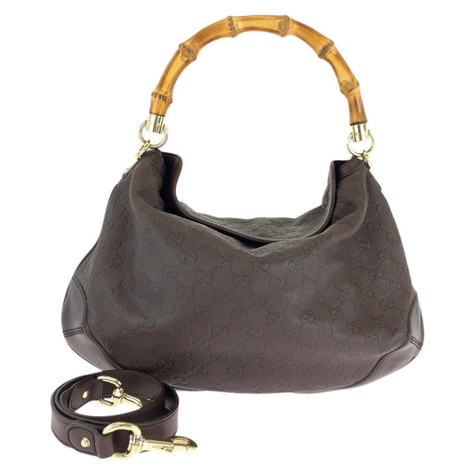 GUCCI Shoulder Bag 169961 leather Brown Gold Metal Shoulder Bag 2way Guccishima Bamboo Women Used Authentic