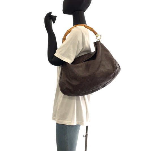 GUCCI Shoulder Bag 169961 leather Brown Gold Metal Shoulder Bag 2way Guccishima Bamboo Women Used Authentic