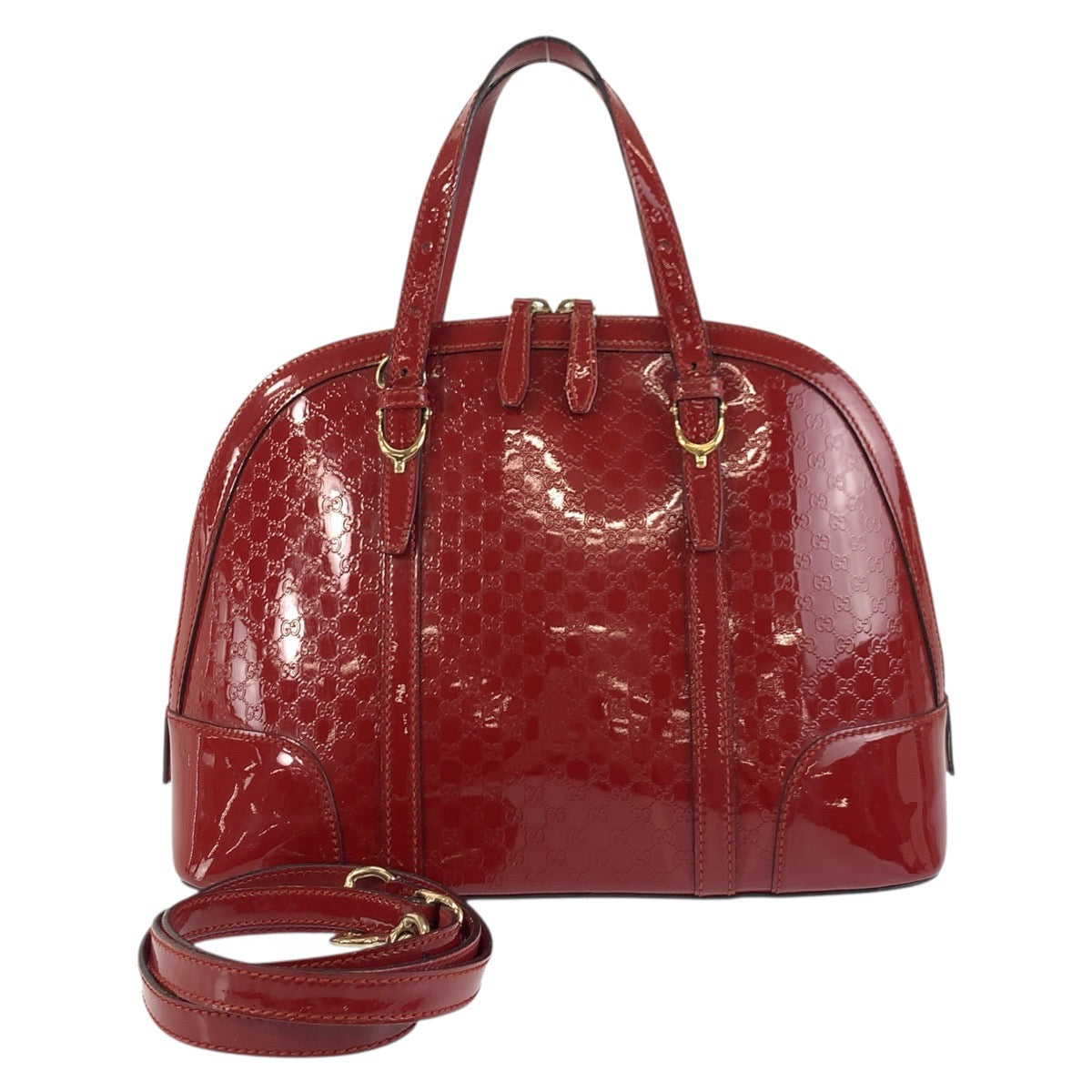GUCCI Handbag 309617 enamel Red Gold Metal Handbag Shoulder Bag 2way Micro Guccisima Women Used Authentic