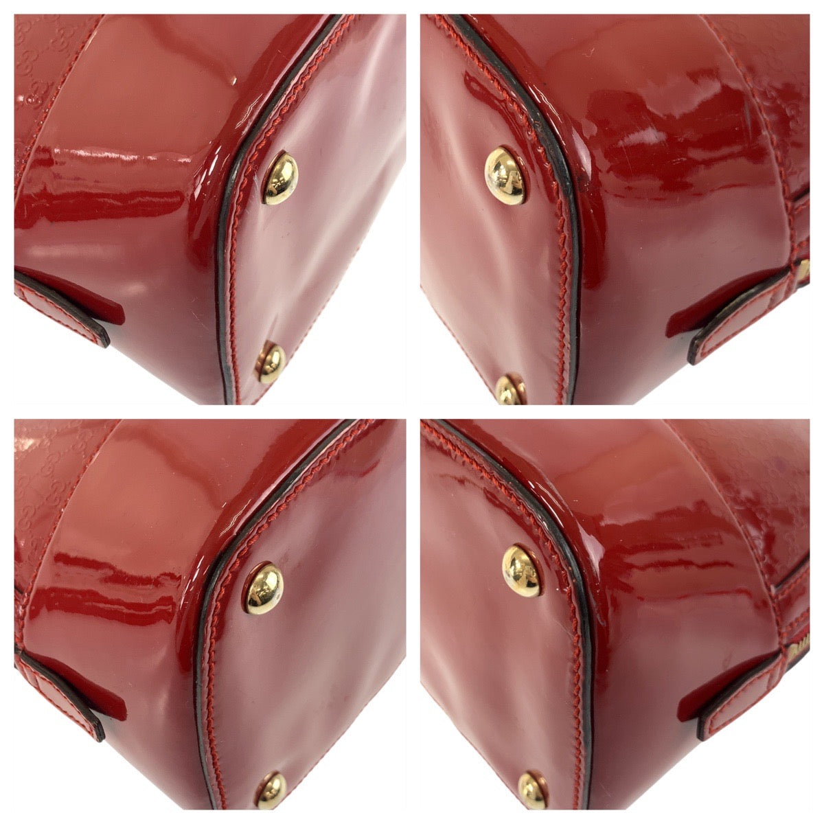 GUCCI Handbag 309617 enamel Red Gold Metal Handbag Shoulder Bag 2way Micro Guccisima Women Used Authentic