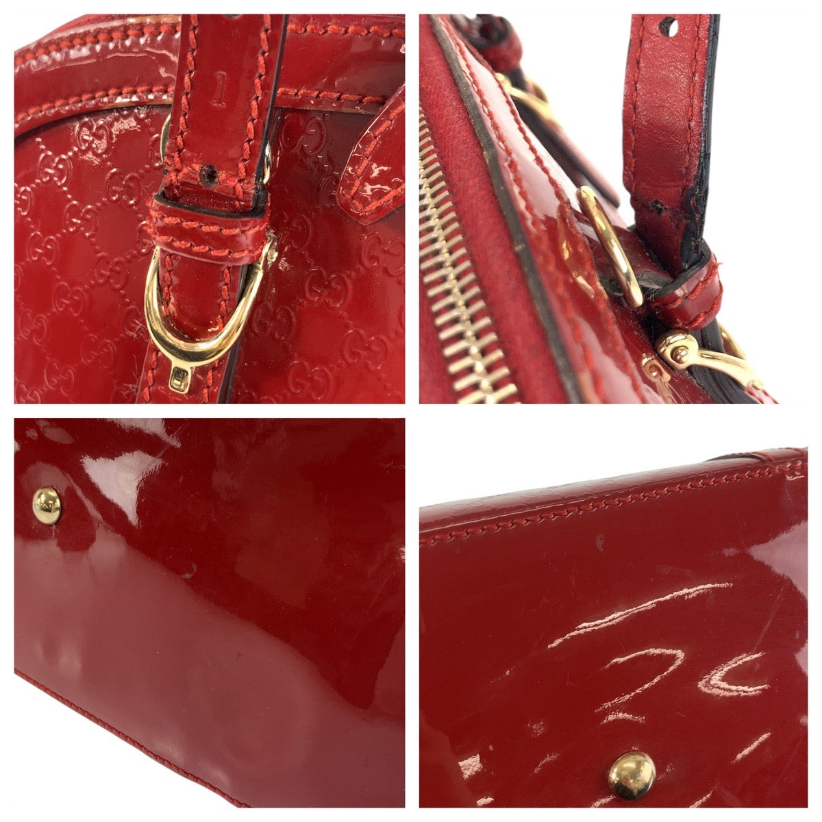 GUCCI Handbag 309617 enamel Red Gold Metal Handbag Shoulder Bag 2way Micro Guccisima Women Used Authentic