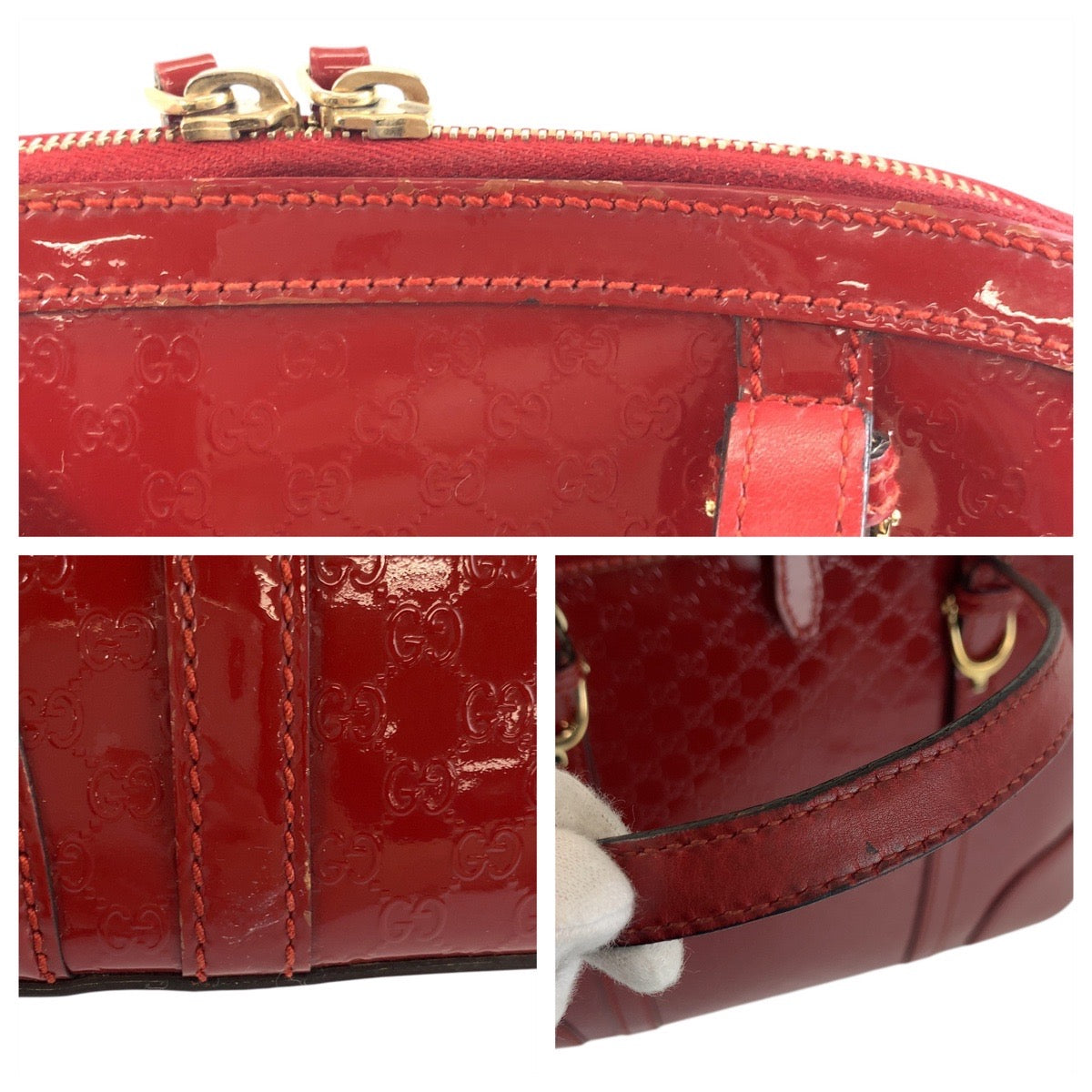 GUCCI Handbag 309617 enamel Red Gold Metal Handbag Shoulder Bag 2way Micro Guccisima Women Used Authentic