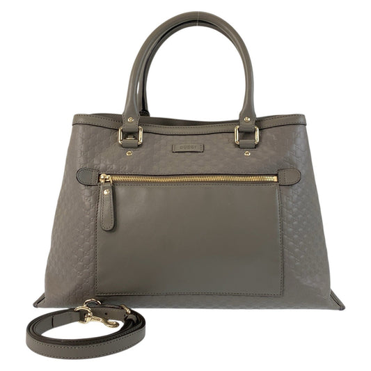 GUCCI Tote Bag 510291 leather Grey GoldMetal Tote Bag Shoulder Bag 2way Micro Guccisima Women Used Authentic