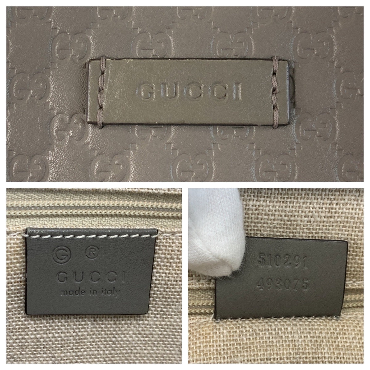 GUCCI Tote Bag 510291 leather Grey GoldMetal Tote Bag Shoulder Bag 2way Micro Guccisima Women Used Authentic