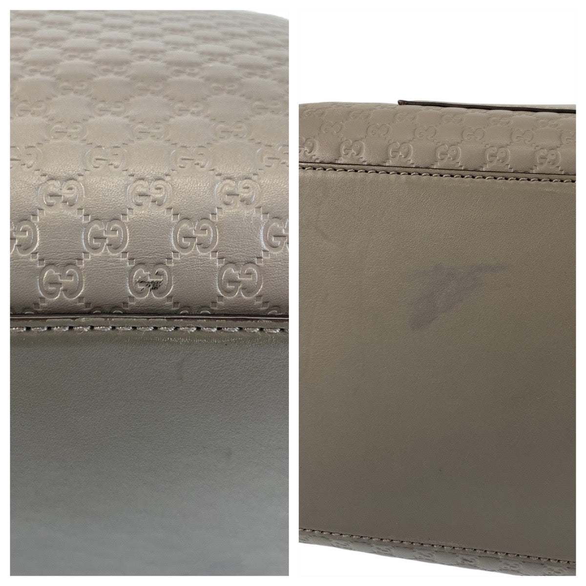 GUCCI Tote Bag 510291 leather Grey GoldMetal Tote Bag Shoulder Bag 2way Micro Guccisima Women Used Authentic