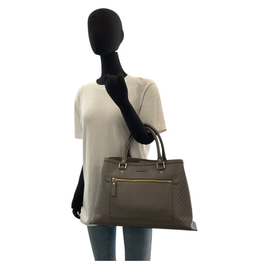 GUCCI Tote Bag 510291 leather Grey GoldMetal Tote Bag Shoulder Bag 2way Micro Guccisima Women Used Authentic