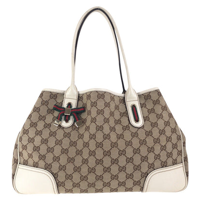 GUCCI Tote Bag 168805 GG canvas, leather Beige Ivory Gold Metal Tote Bag Shoulder Bag Sherry line Women Used Authentic