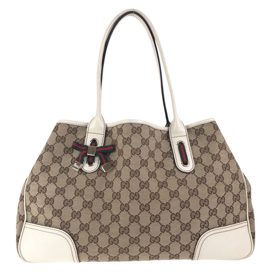 GUCCI Tote Bag 168805 GG canvas, leather Beige Ivory Gold Metal Tote Bag Shoulder Bag Sherry line Women Used Authentic