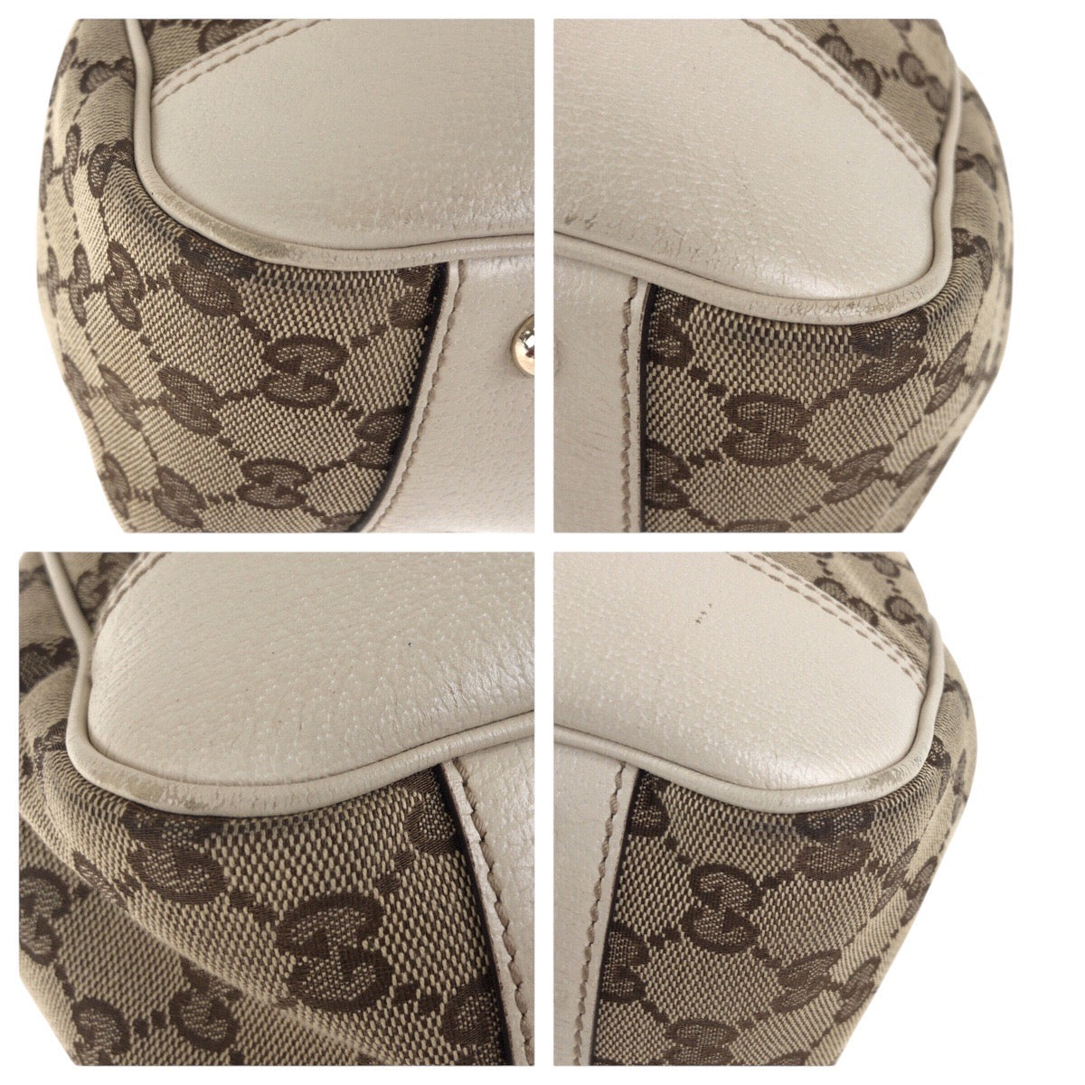 GUCCI Tote Bag 168805 GG canvas, leather Beige Ivory Gold Metal Tote Bag Shoulder Bag Sherry line Women Used Authentic