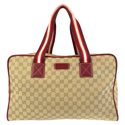 GUCCI Boston Duffel bag 153240 GG canvas, leather Beige Bordeaux SilverMetal Boston Duffel bag unisex Sherry line Women Used Authentic