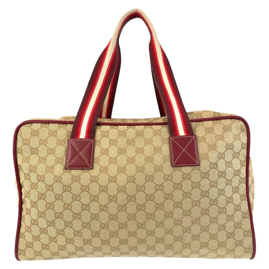GUCCI Boston Duffel bag 153240 GG canvas, leather Beige Bordeaux SilverMetal Boston Duffel bag unisex Sherry line Women Used Authentic